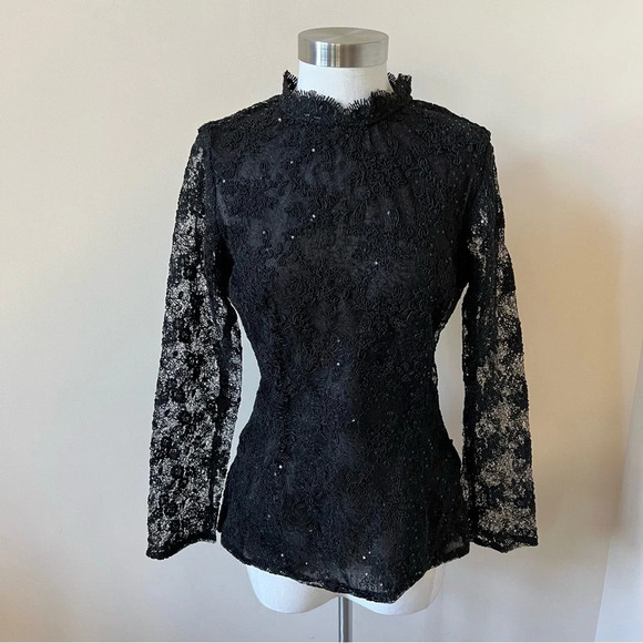 New! Zara Black Lace Sequin Top 17926 - Picture 2 of 13